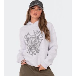Edikted Grey Rhinestone Tiger Hoodie